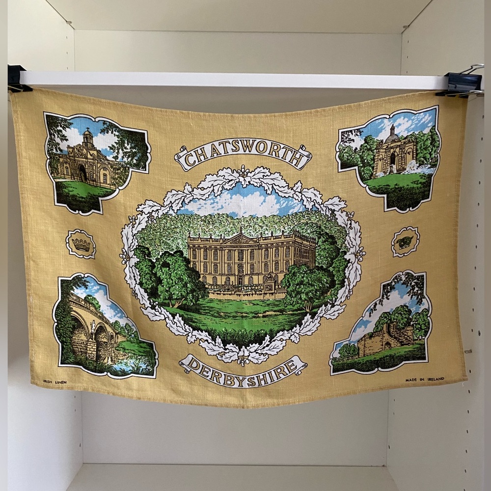 Vintage Chatsworth Derbyshire Tea Towel Made in Ireland from Irish Linen